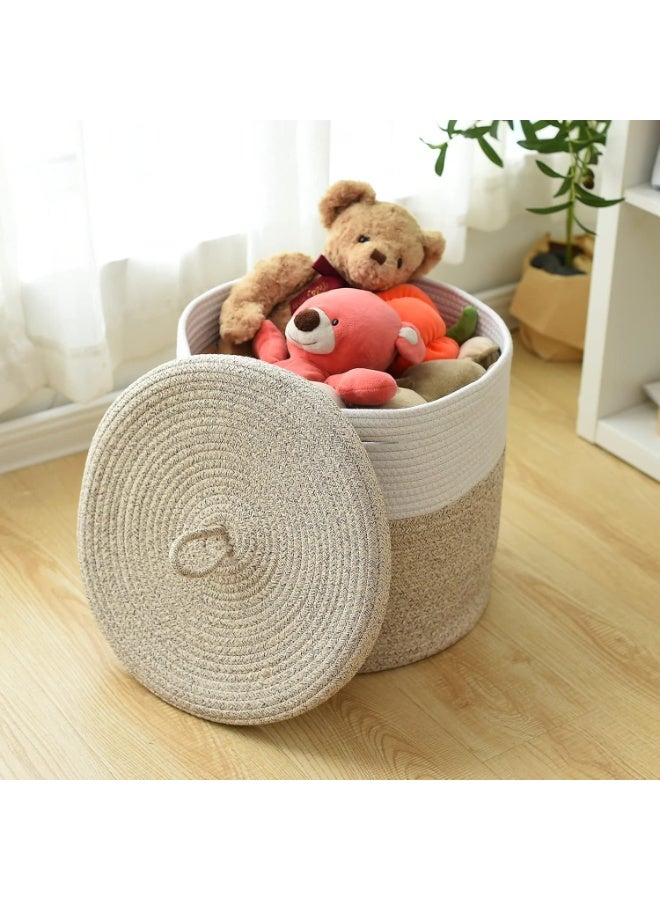Woven Storage Basket With Lid - Large Cotton Rope Laundry Hamper - Round Cover for Nursery Baby Toy Organizers - Blanket Holder for Living Room, Bedroom Home Decor 16"D x 14"H - Image 4